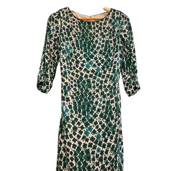Boden Floral Kelly Green & Pink Four Leaf Clover Sheath Belted Tie Dress US 6R - Picture 7 of 16